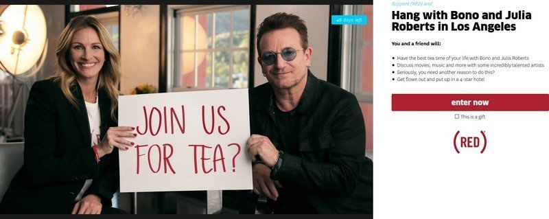 Bono et Julia Roberts - https://www.omaze.com/
