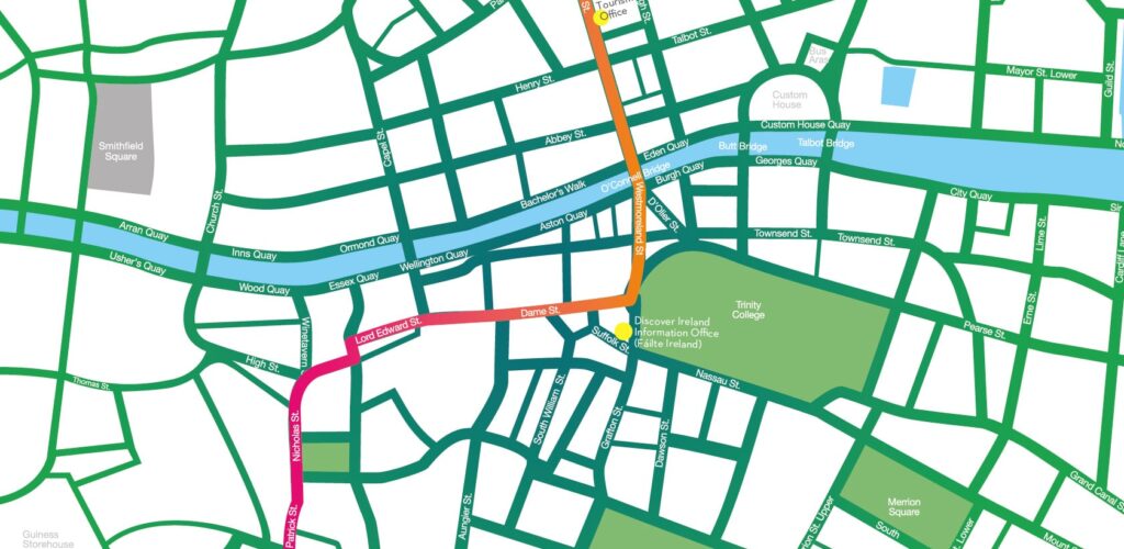 Carte du défilé de la Grande Parade 2019 - https://www.stpatricksfestival.ie