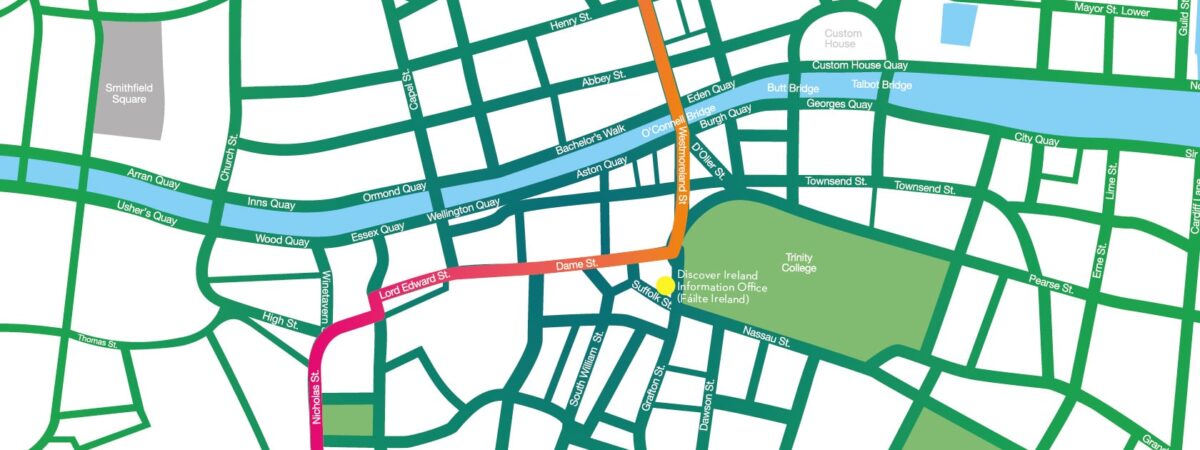 Carte du défilé de la Grande Parade 2019 - https://www.stpatricksfestival.ie