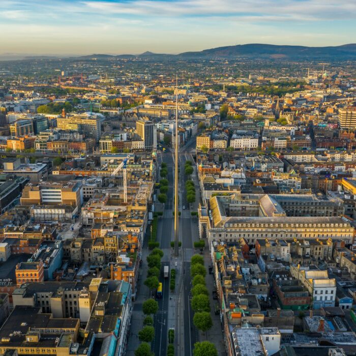 Vue aérienne sur O'Connell Street à Dublin - © Irish Drone Photography