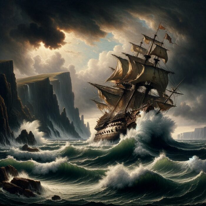 Représentation du naufrage de l'Armada espagnole, qui aurait soit-disant donné naissance aux Black Irish