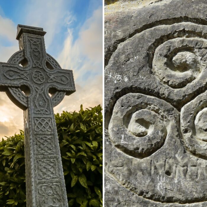 Une croix celtique chrétienne et un triskell païen - © Canva Pro